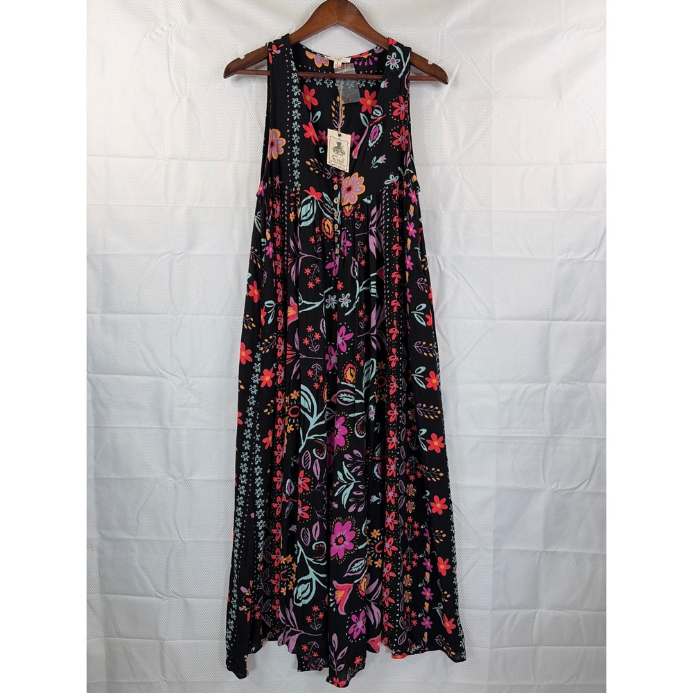 Easel Los Angeles Black Floral Wide Leg Jumpsuit Sleeveless Boho EB41205 Small